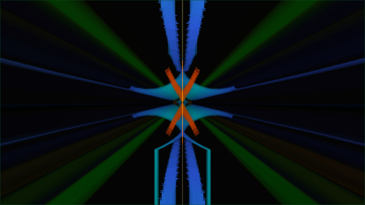 PulseAmp in fullscreen showing a MilkDrop visualization