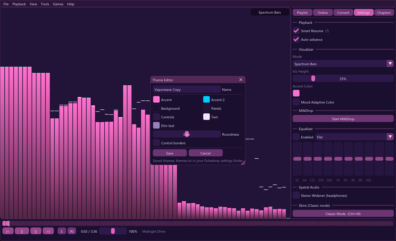 The Vaporwave theme and the theme editor