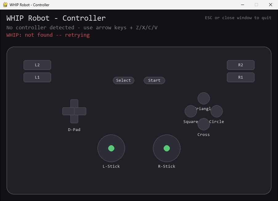 WHIP's controller showing the gamepad layout